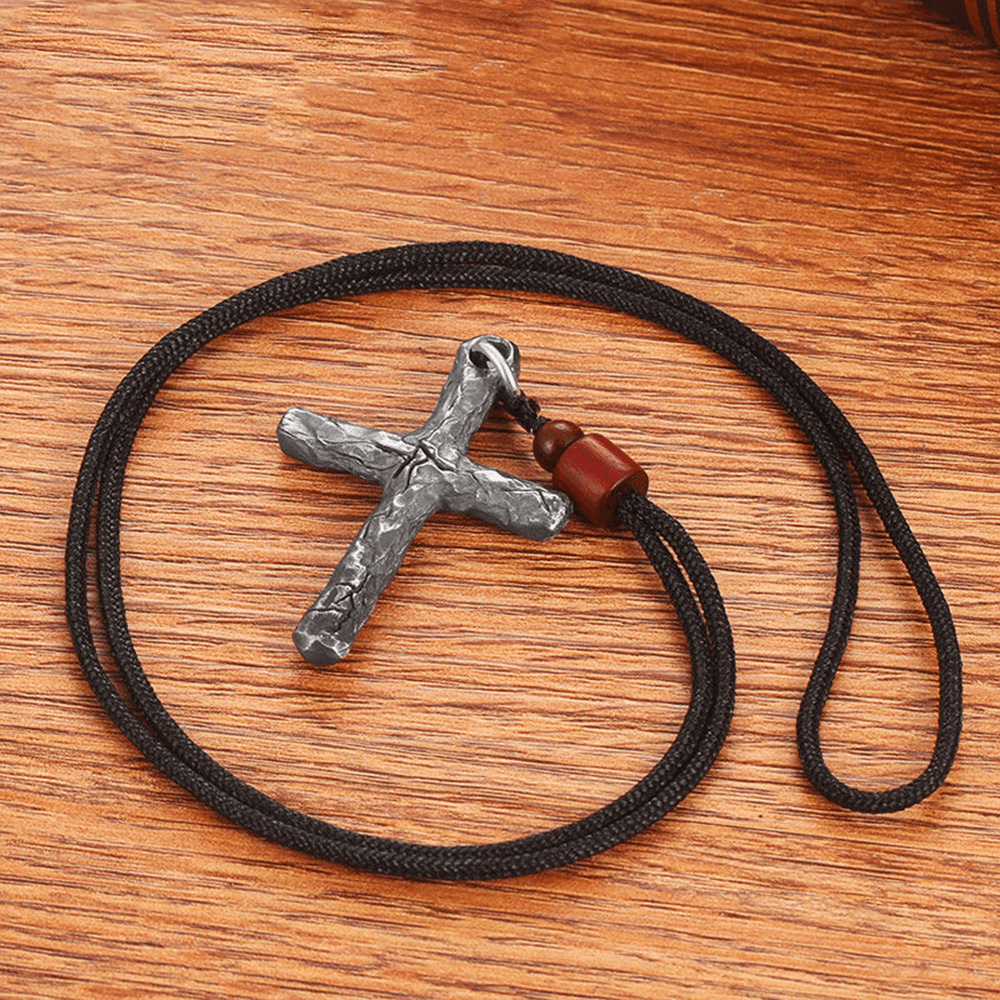 Christianartworkshop Minimalist Style Heavy Metal Cracked Cross Necklace - Black - image 1