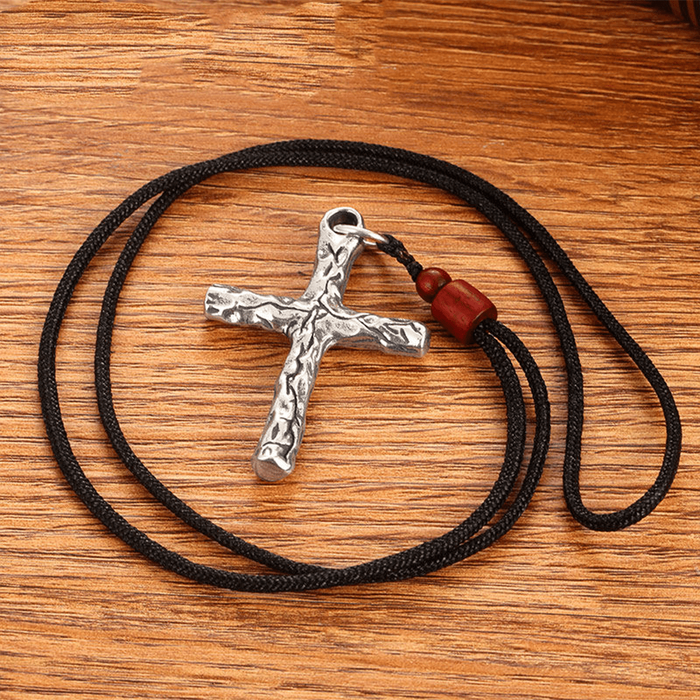 Christianartworkshop Minimalist Style Heavy Metal Cracked Cross Necklace - Metallic - image 2