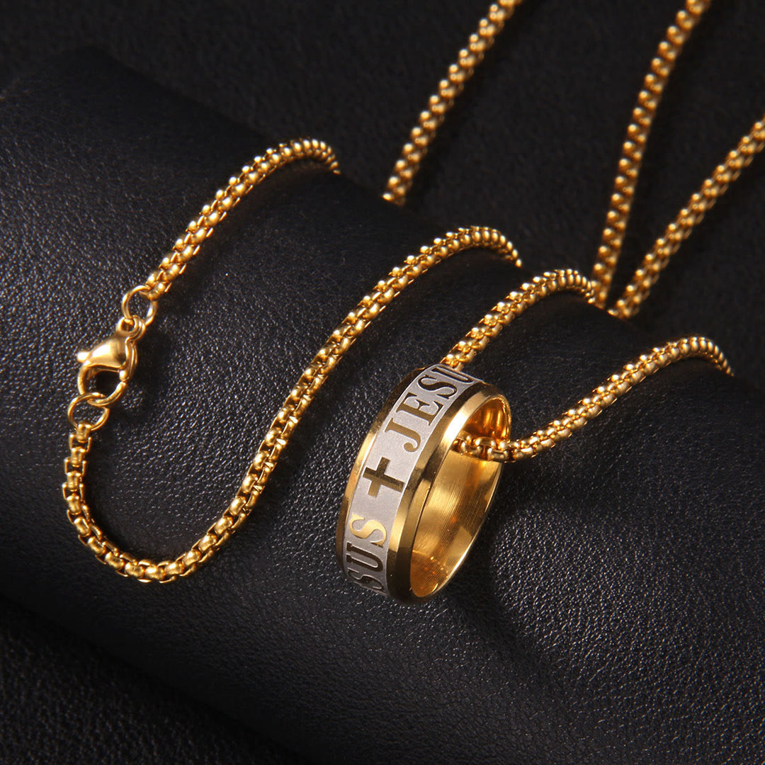 Christianartworkshop Combination Style Laser Engraving "JESUS" Ring & Chain Necklace - image 3
