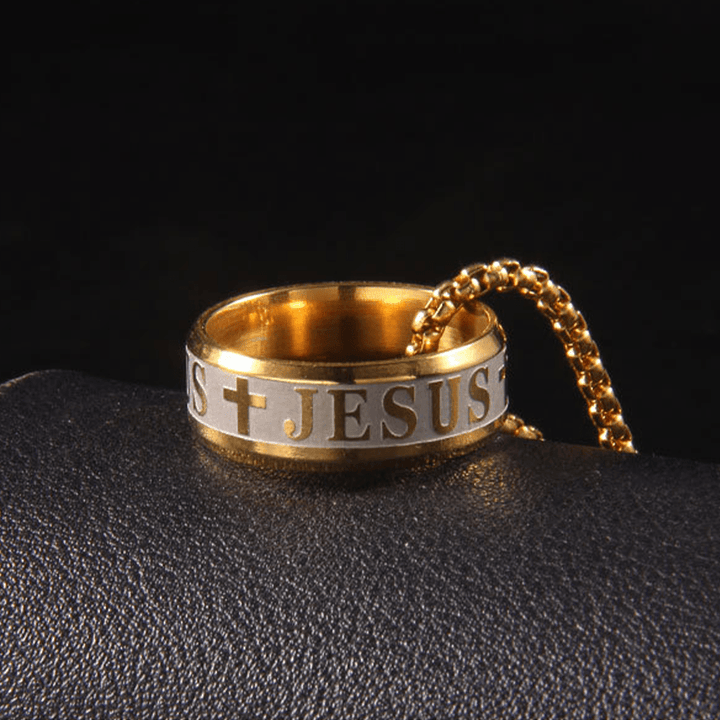 Christianartworkshop Combination Style Laser Engraving "JESUS" Ring & Chain Necklace - image 5
