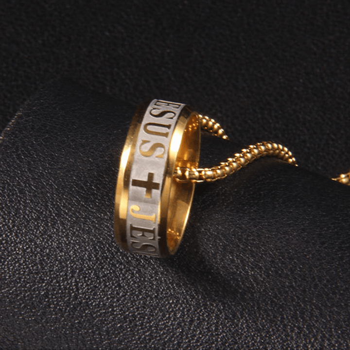 Christianartworkshop Combination Style Laser Engraving "JESUS" Ring & Chain Necklace - image 6