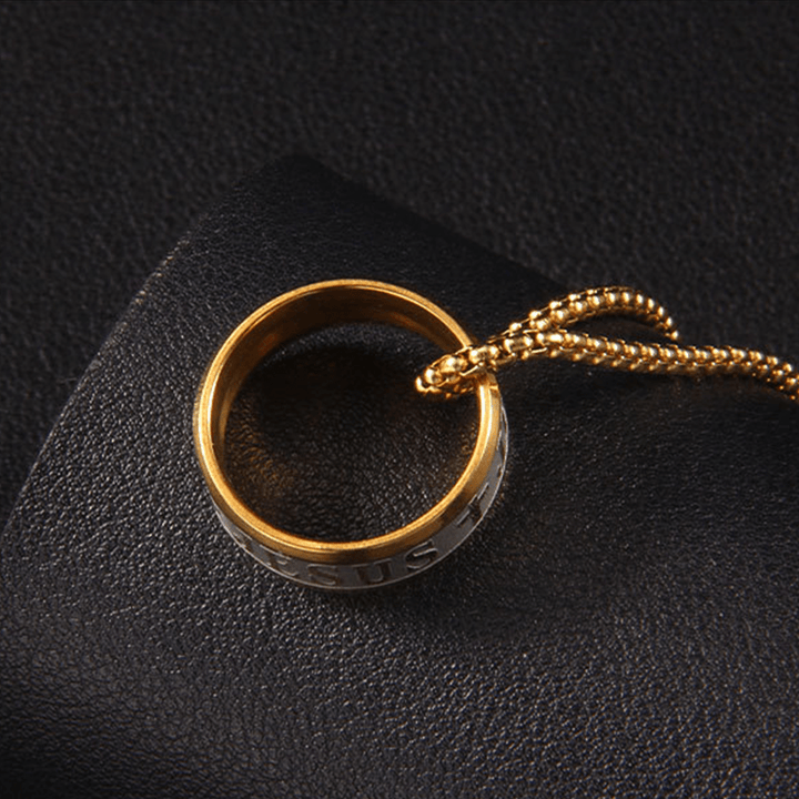 Christianartworkshop Combination Style Laser Engraving "JESUS" Ring & Chain Necklace - image 7