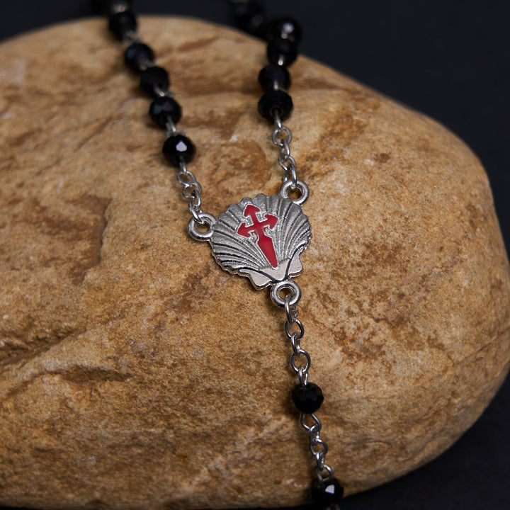 Christianartworkshop Crucifix of 6 mm Polyhedron Black Crystal Alloy Chain Rosary - image 7