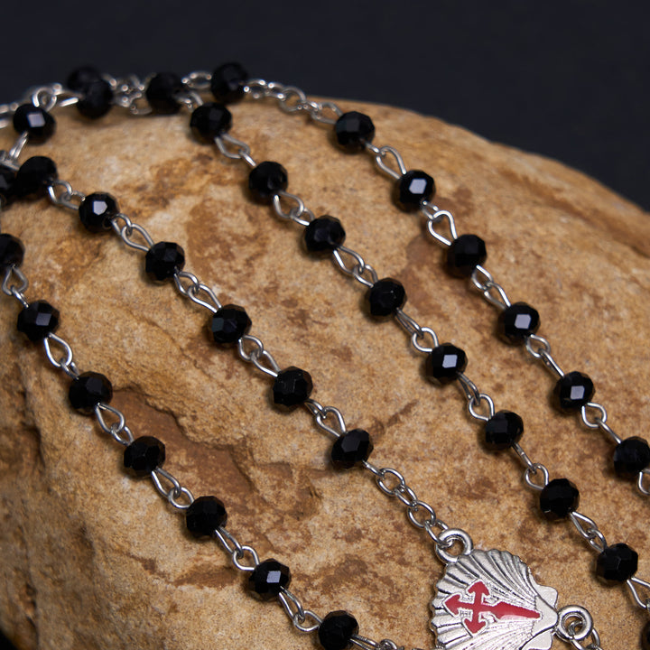 Christianartworkshop Crucifix of 6 mm Polyhedron Black Crystal Alloy Chain Rosary - image 8