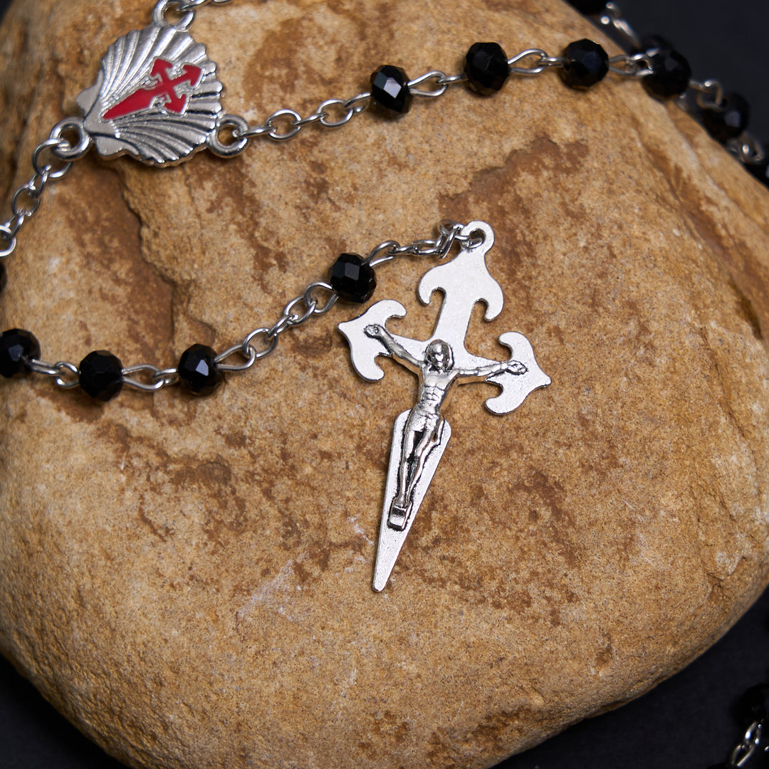 Christianartworkshop Crucifix of 6 mm Polyhedron Black Crystal Alloy Chain Rosary - image 6