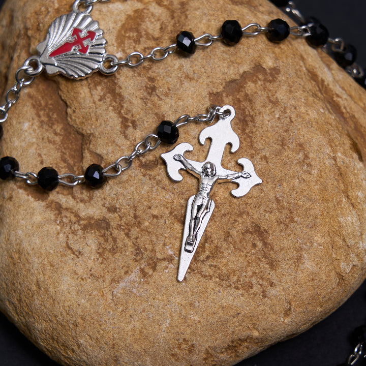 Christianartworkshop Crucifix of 6 mm Polyhedron Black Crystal Alloy Chain Rosary - image 6