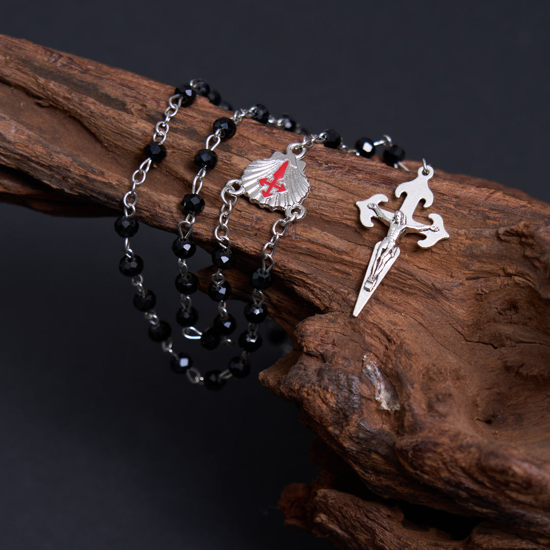 Christianartworkshop Crucifix of 6 mm Polyhedron Black Crystal Alloy Chain Rosary - image 2