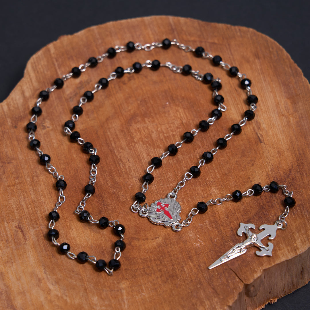 Christianartworkshop Crucifix of 6 mm Polyhedron Black Crystal Alloy Chain Rosary - Black - image 1