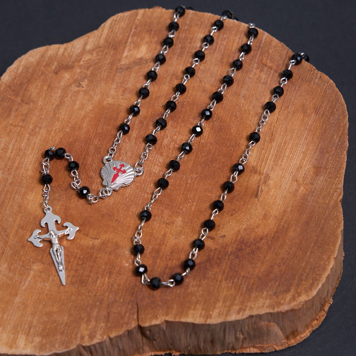 Christianartworkshop Crucifix of 6 mm Polyhedron Black Crystal Alloy Chain Rosary - image 3