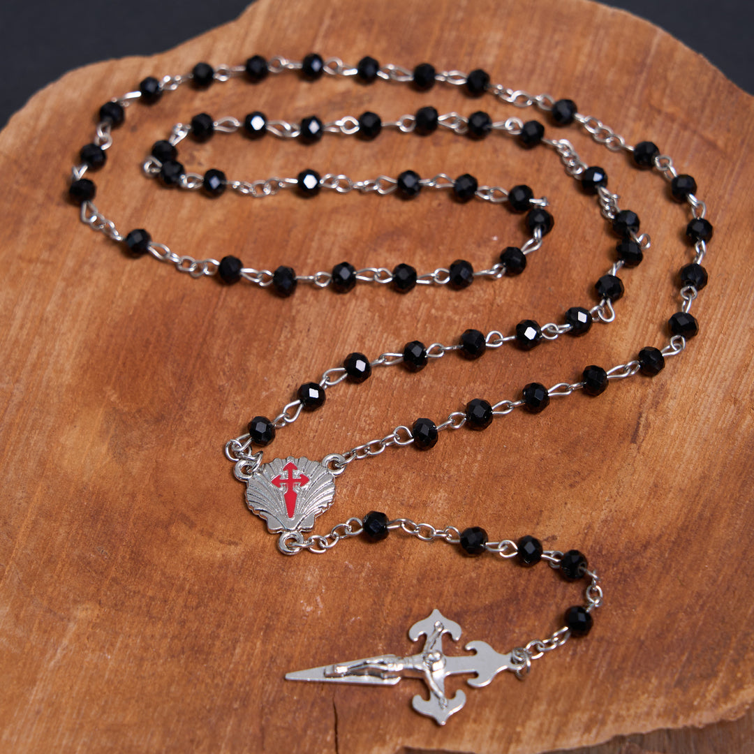 Christianartworkshop Crucifix of 6 mm Polyhedron Black Crystal Alloy Chain Rosary - image 5