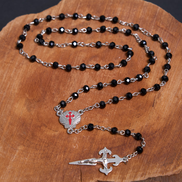 Christianartworkshop Crucifix of 6 mm Polyhedron Black Crystal Alloy Chain Rosary - image 5