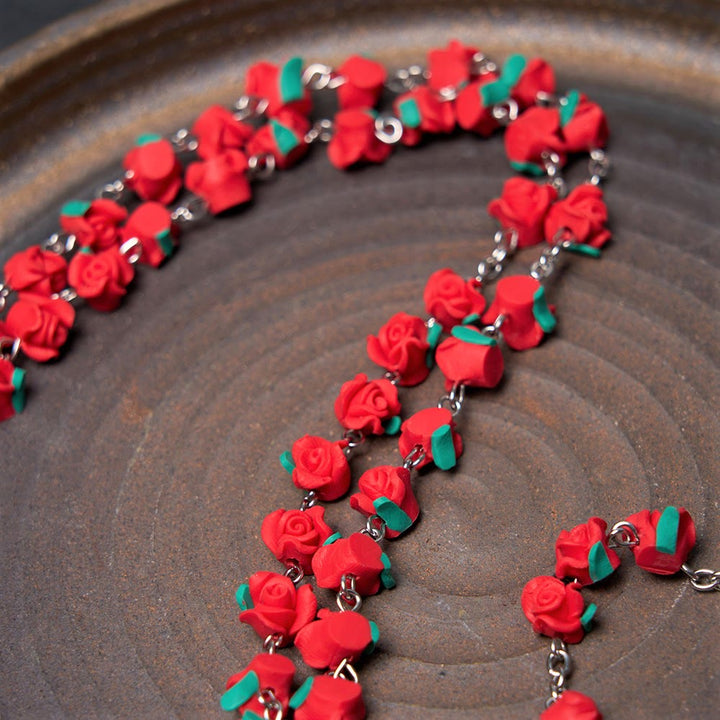 Christian Art Rose Flower Shaped Beads Virgin Mary Prayer Rosary - image 5