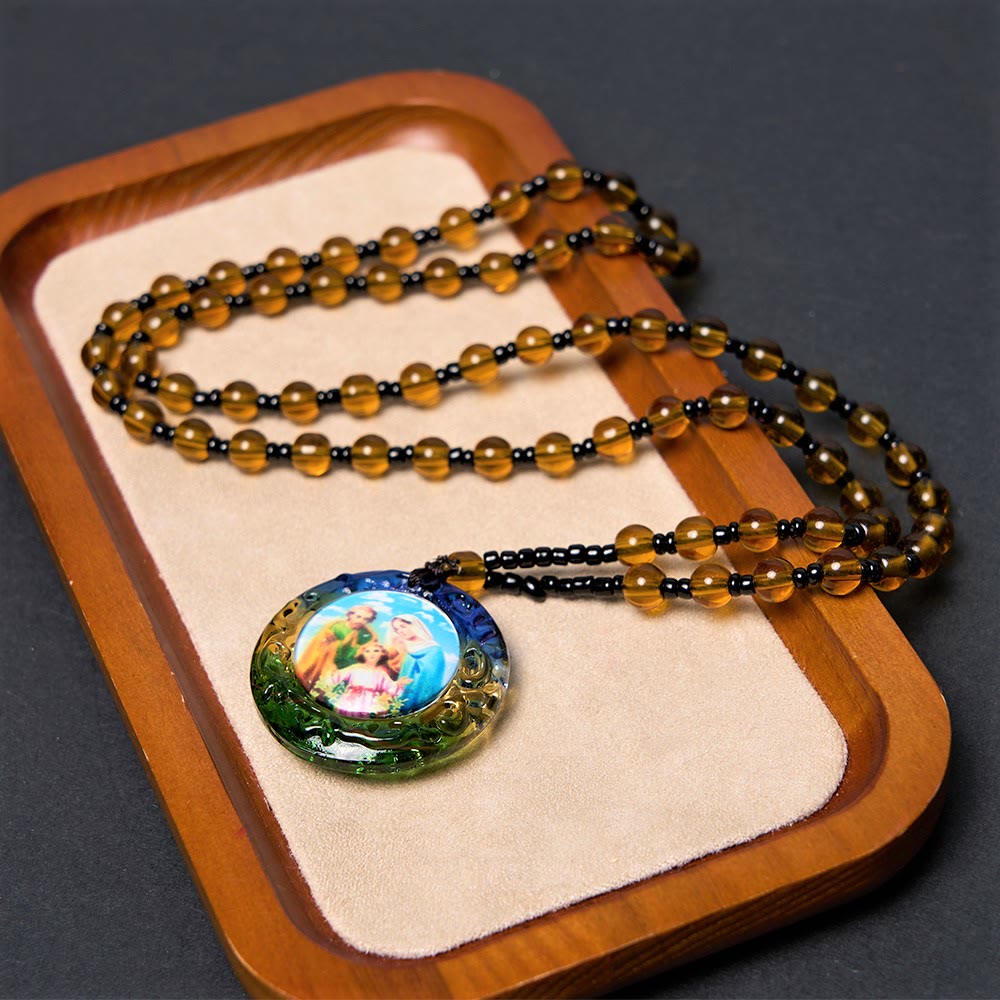 Christianartworkshopthe Holy Family Dark Brown Beads Necklace - Dark Brown - image 1