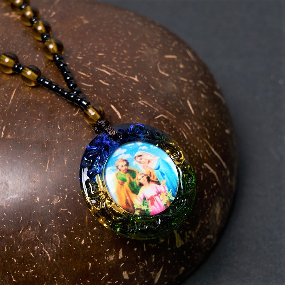 Christianartworkshopthe Holy Family Dark Brown Beads Necklace - image 5