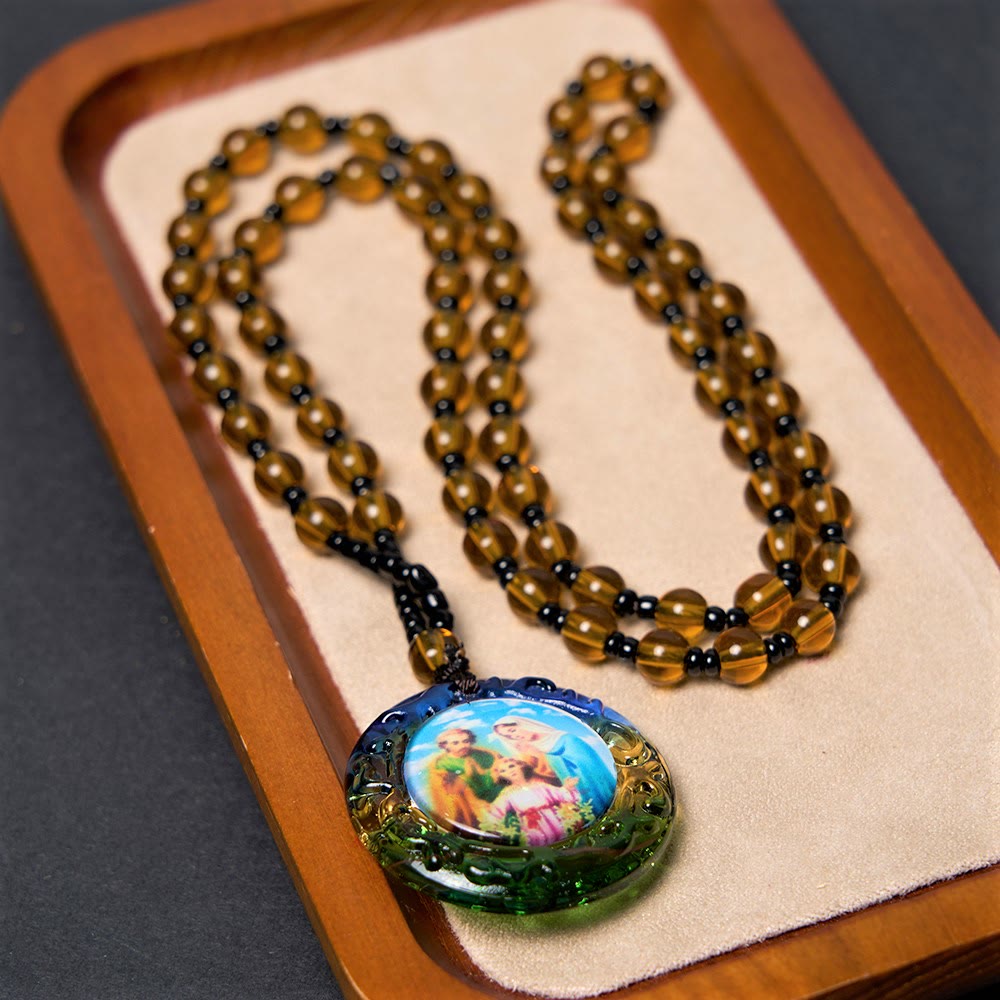 Christianartworkshopthe Holy Family Dark Brown Beads Necklace - image 3