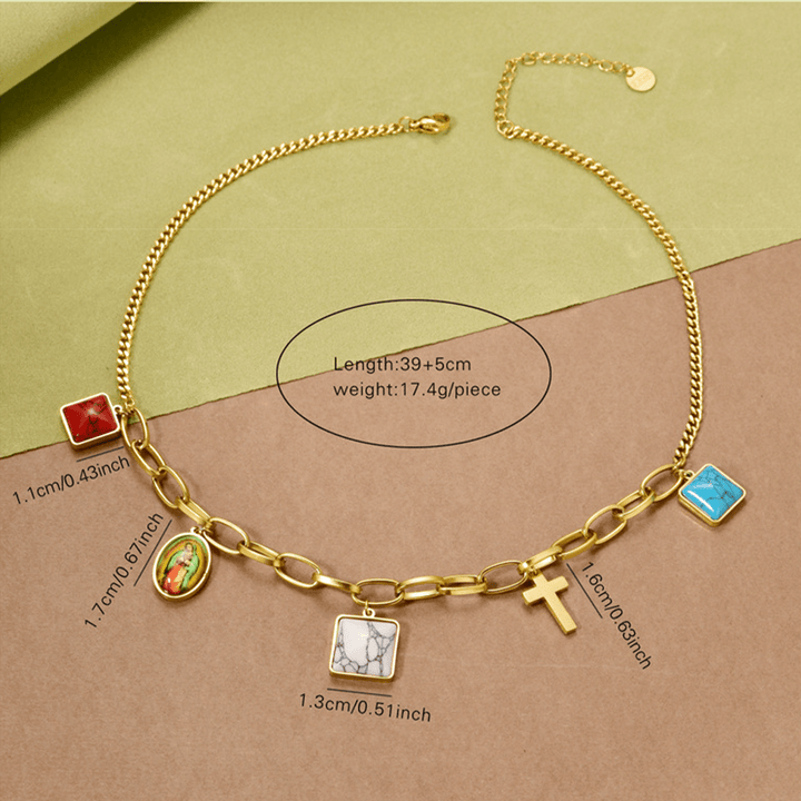 Christianartworkshop Casual Style Our Lady of Guadalupe Turquoise Cross Chocker Necklace - image 6