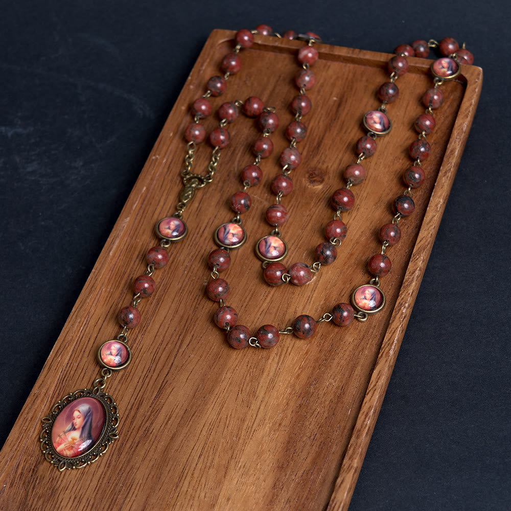 Christianartworkshop Our Lady Seven Sorrows Natural Sesame Stone Rosary - image 4