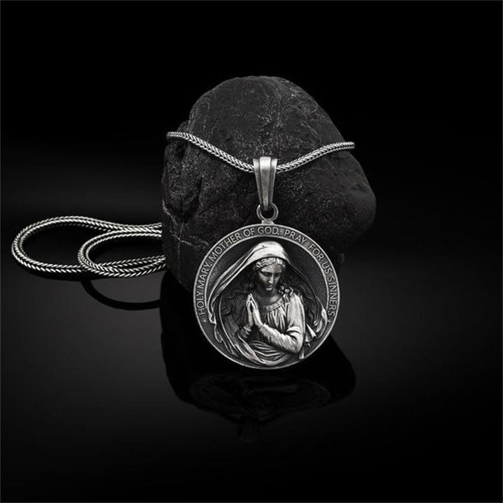 ChristianartworkshopRetro Style Virgin Mary Pray for us Pendant Necklace - Metallic - image 1