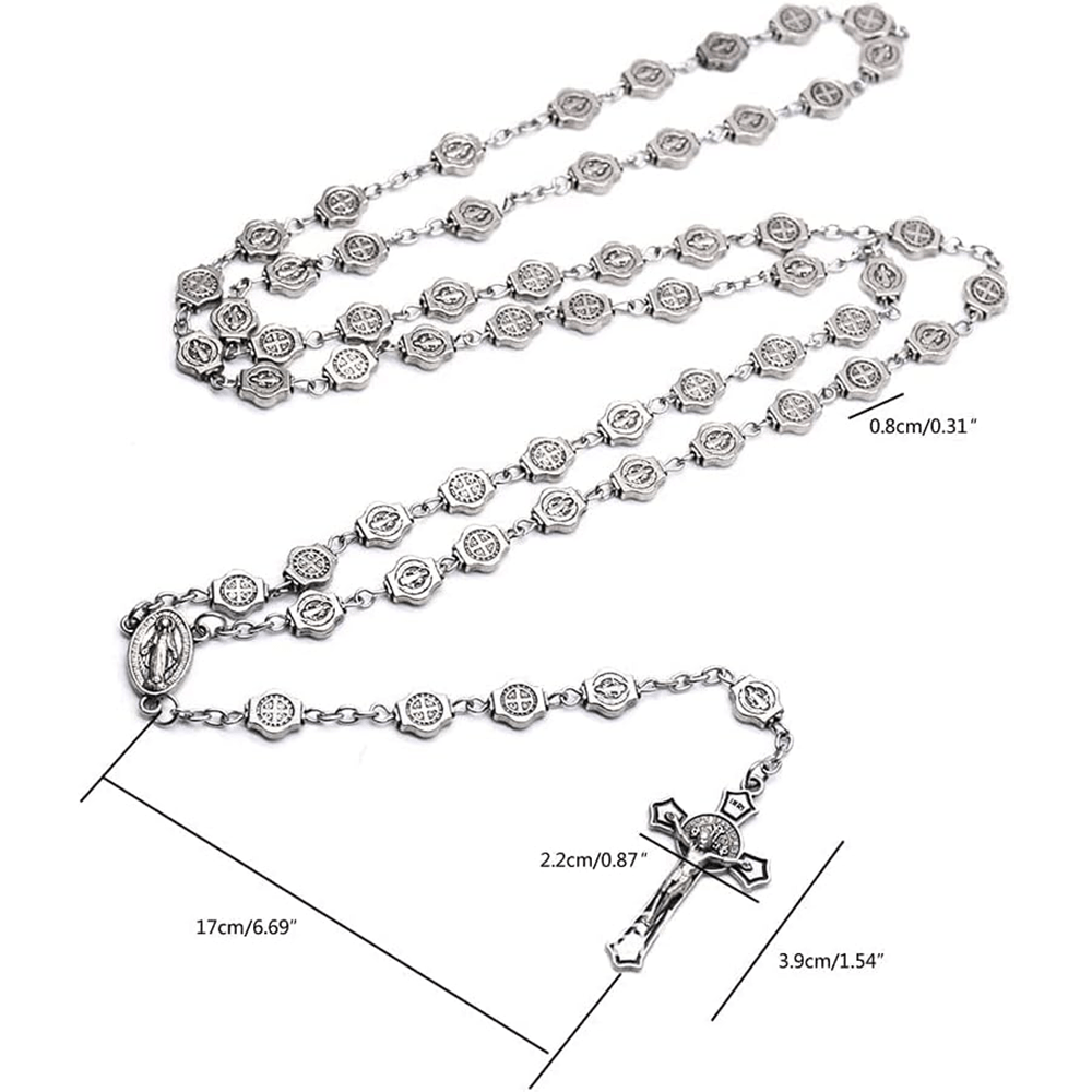 Christianartworkshop St. Benedict Medal & Crucifix of 8 mm Polyhedron Silver Metal Alloy Chain Rosary - image 6