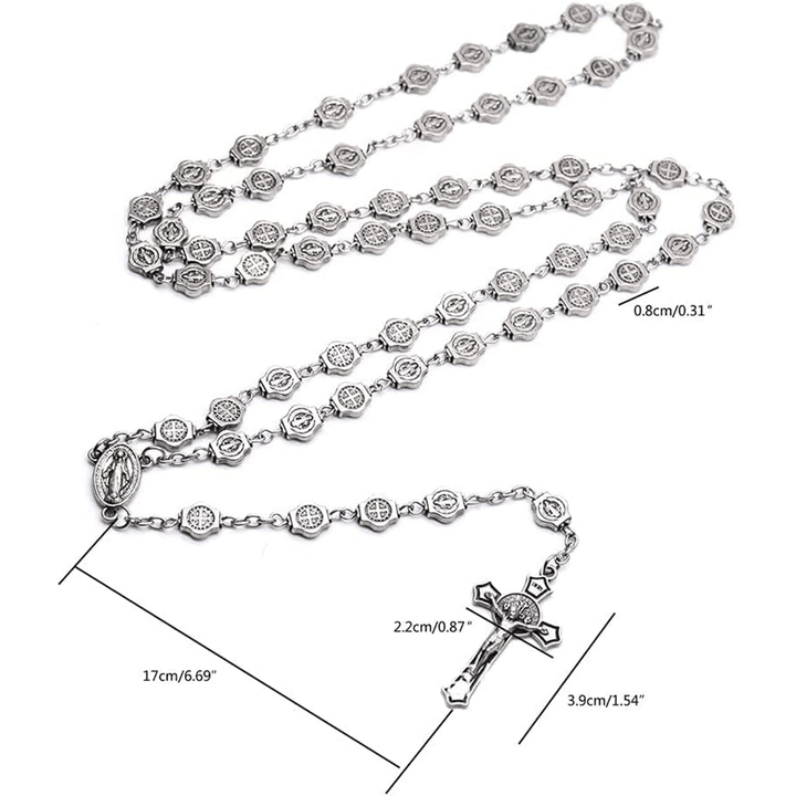 Christianartworkshop St. Benedict Medal & Crucifix of 8 mm Polyhedron Silver Metal Alloy Chain Rosary - image 6