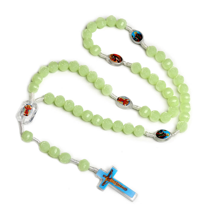 Christianartworkshop Crucifix of 10 mm Rose Luminous Green Resin Nylon Cord Rosary - image 5
