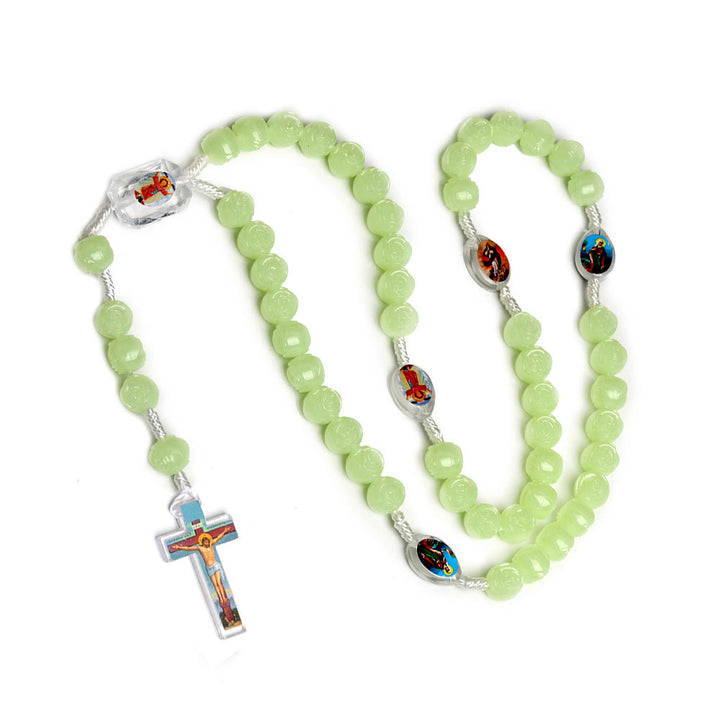 Christianartworkshop Crucifix of 10 mm Rose Luminous Green Resin Nylon Cord Rosary - Glow in Night - image 1