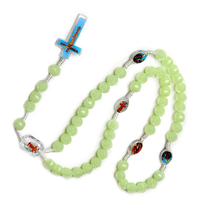 Christianartworkshop Crucifix of 10 mm Rose Luminous Green Resin Nylon Cord Rosary - image 6