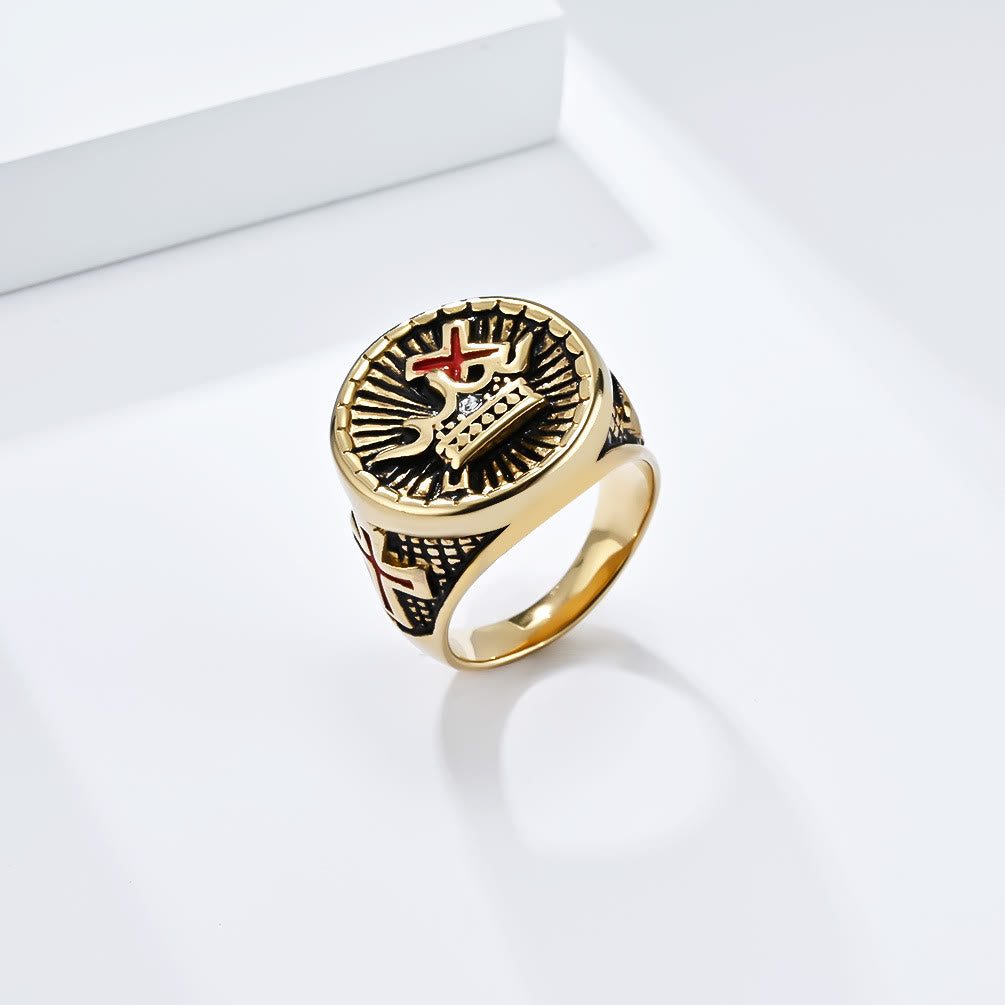 Christianartworkshop Retro Style Cross & Crown Titanium Ring - Golden - US13 - image 2