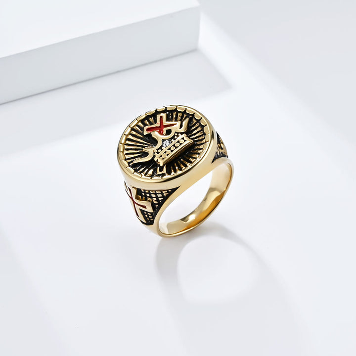 Christianartworkshop Retro Style Cross & Crown Titanium Ring - Golden - US13 - image 2