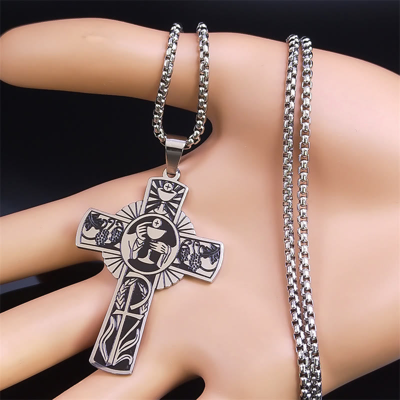 Christianartworkshop Multi-element Style Eucharist Halo Grapevine Cross Necklace - image 7
