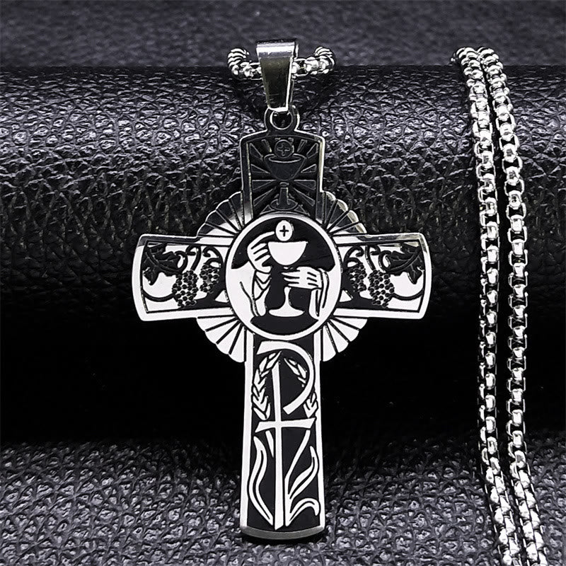 Christianartworkshop Multi-element Style Eucharist Halo Grapevine Cross Necklace - Silver - image 3