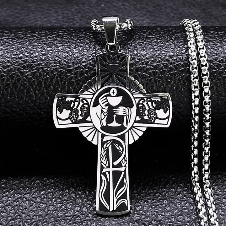 Christianartworkshop Multi-element Style Eucharist Halo Grapevine Cross Necklace - Silver - image 3