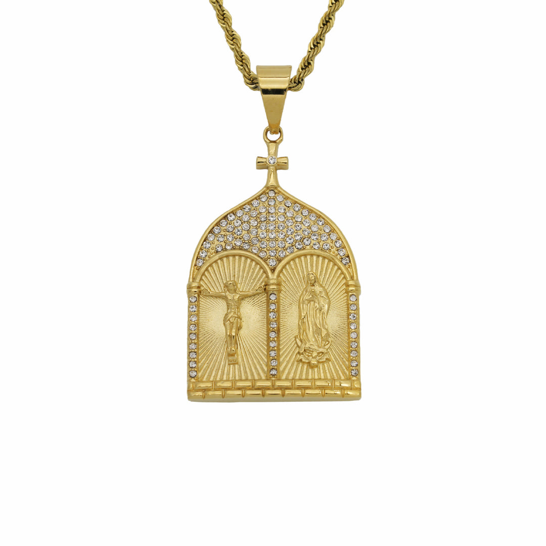 Christianartworkshop Classic Style Jesus & Our Lady Church Door Necklace - Gem-Set - image 4