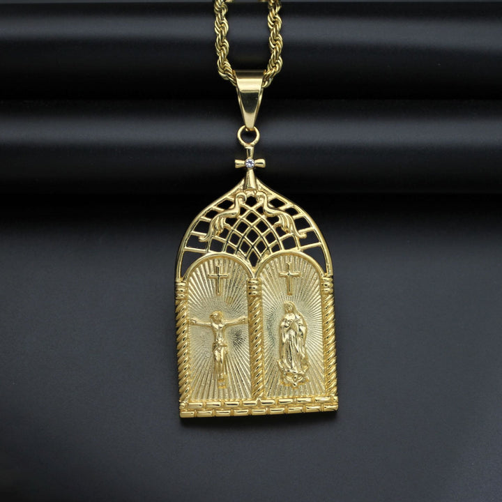 Christianartworkshop Classic Style Jesus & Our Lady Church Door Necklace - image 3