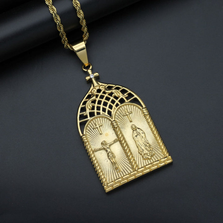 Christianartworkshop Classic Style Jesus & Our Lady Church Door Necklace - Non-Gem - image 1