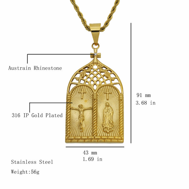 Christianartworkshop Classic Style Jesus & Our Lady Church Door Necklace - image 5