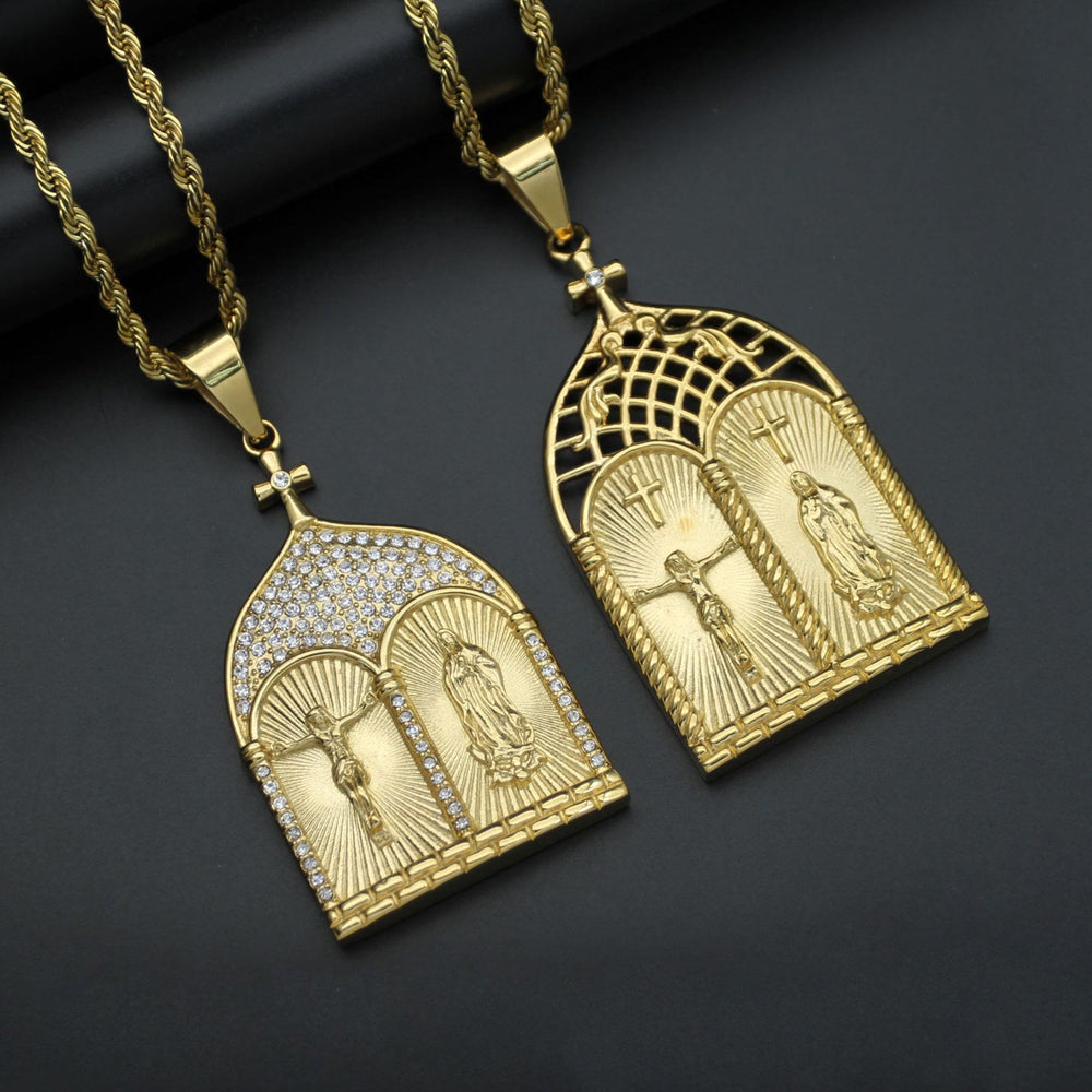 Christianartworkshop Classic Style Jesus & Our Lady Church Door Necklace - image 2