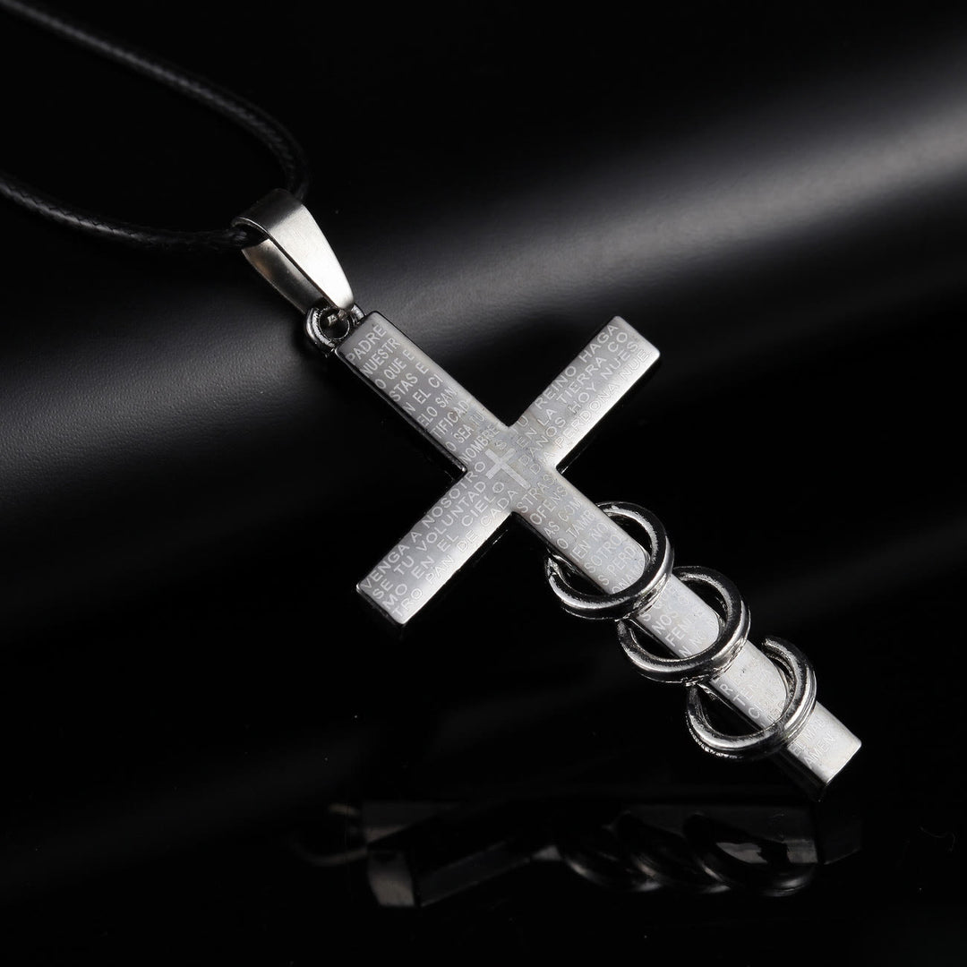Christianartworkshop Minimalist Style Bible Verse Cross Pendant Titanium Necklace - Metallic - image 1
