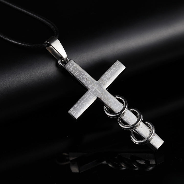 Christianartworkshop Minimalist Style Bible Verse Cross Pendant Titanium Necklace - Metallic - image 1