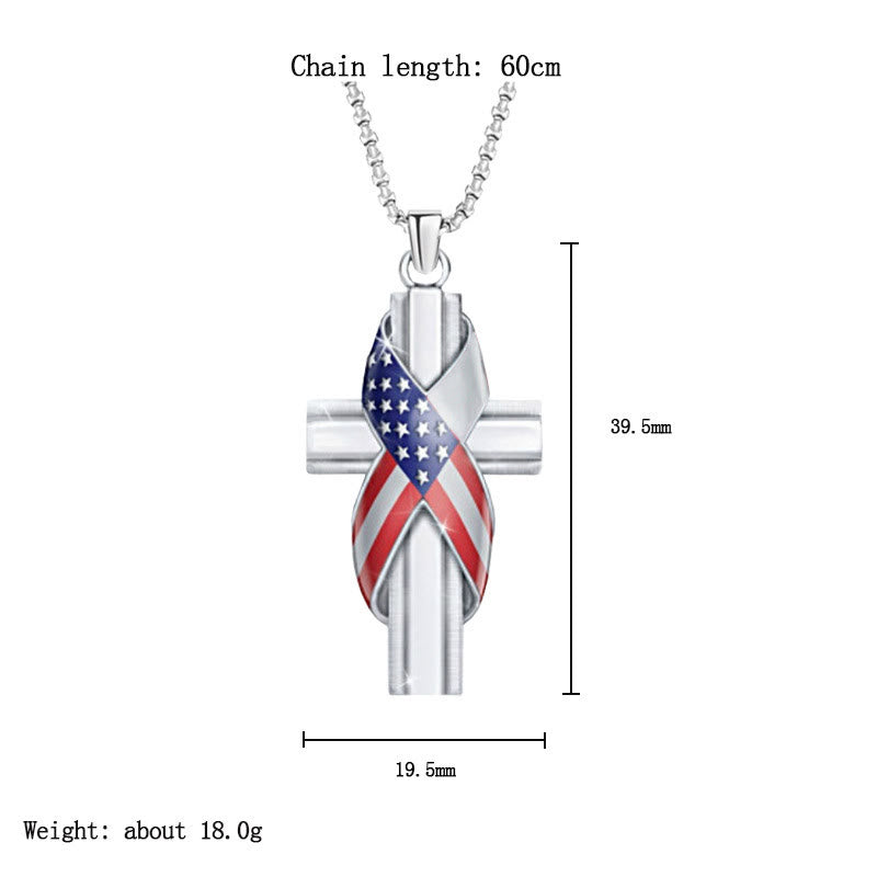 Christianartworkshop Modern Style American Flag Icon Cross Pendant Alloy Necklace - image 6