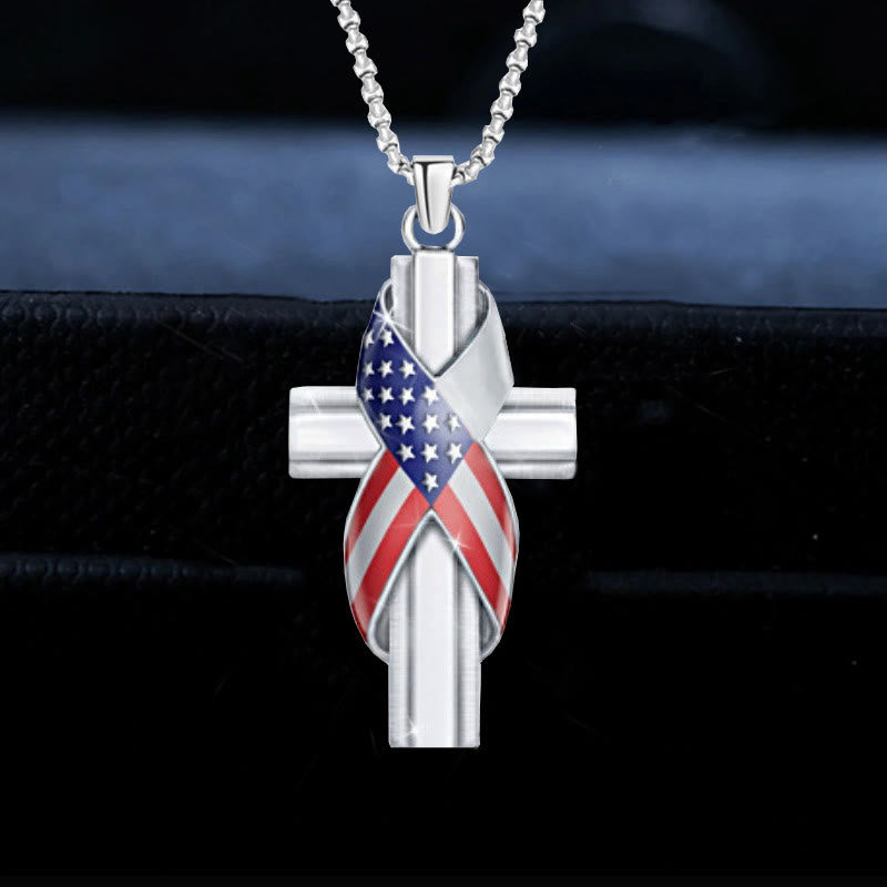 Christianartworkshop Modern Style American Flag Icon Cross Pendant Alloy Necklace - Silver - image 1