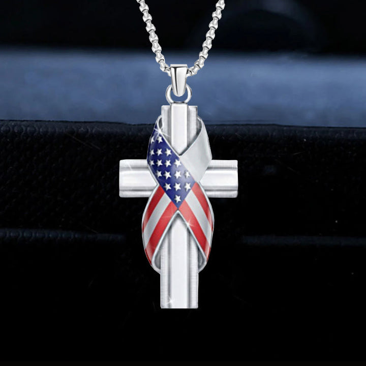 Christianartworkshop Modern Style American Flag Icon Cross Pendant Alloy Necklace - Silver - image 1