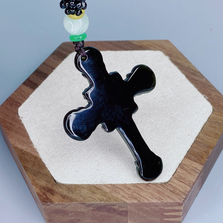 Christianartworkshop Classic Style Crafted Obsidian Crucifix Pendant Necklace - image 5