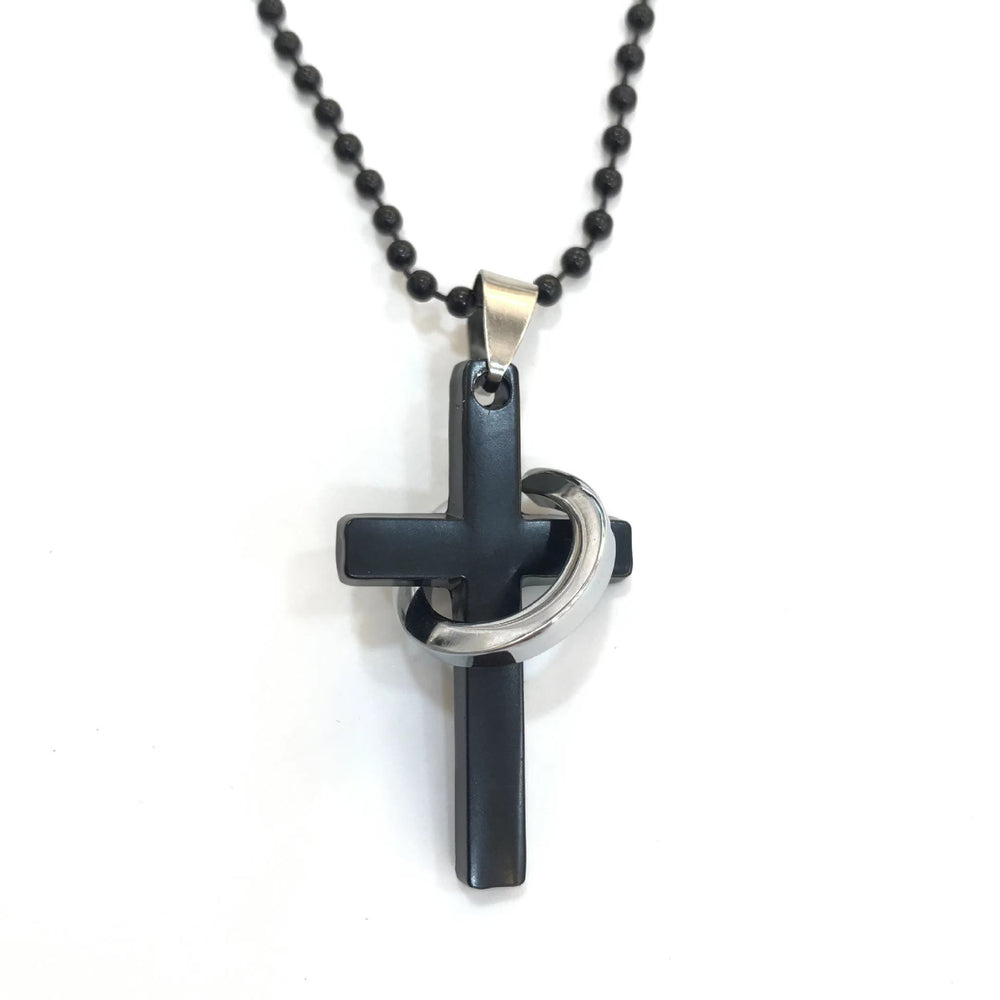 Christianartworkshop Minimalist Style Cross Ring Black Pendant Alloy Necklace - image 2