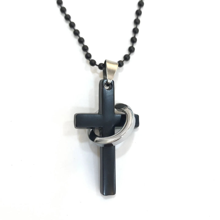 Christianartworkshop Minimalist Style Cross Ring Black Pendant Alloy Necklace - image 2
