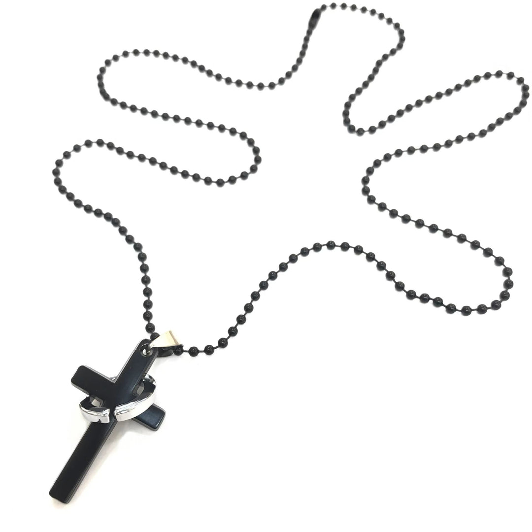 Christianartworkshop Minimalist Style Cross Ring Black Pendant Alloy Necklace - image 4