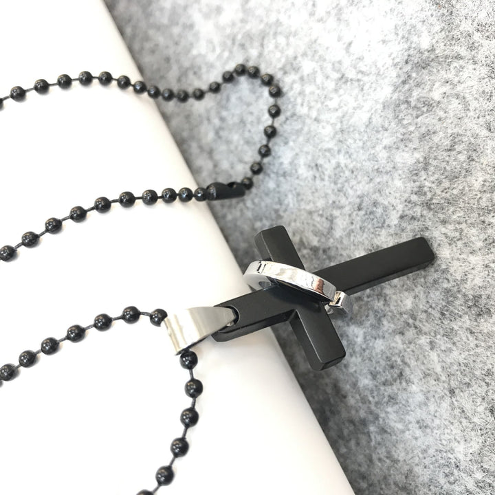 Christianartworkshop Minimalist Style Cross Ring Black Pendant Alloy Necklace - image 3