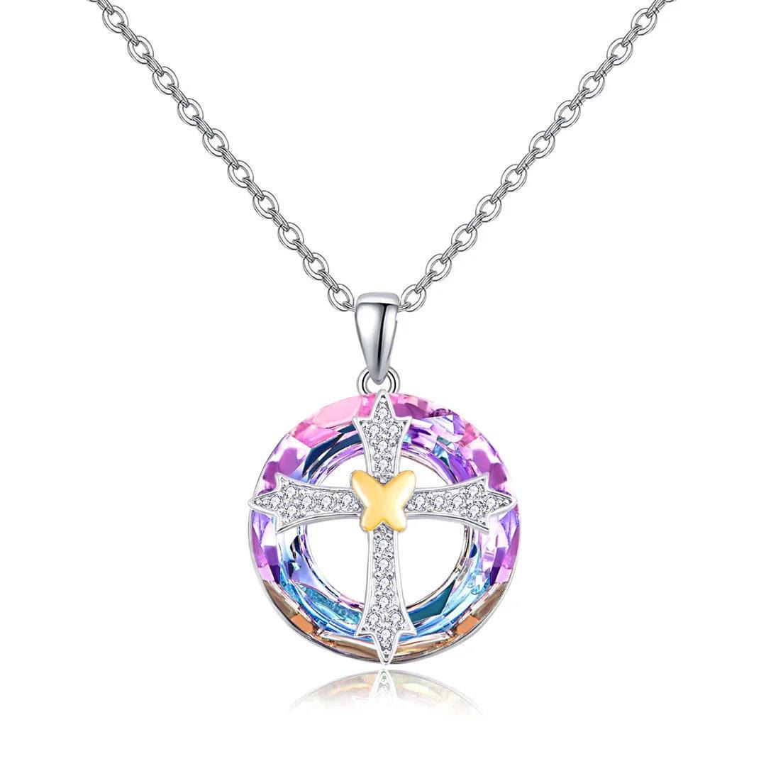 Christianartworkshop Modern Style Friendship Blessing Cross Bowknot Crystal Necklace - image 4