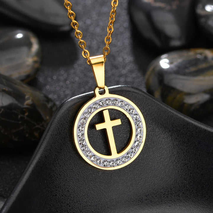 Christianartworkshop2 Minimalist Style Cross Golden Pendant Stainless Steel Necklace - image 3