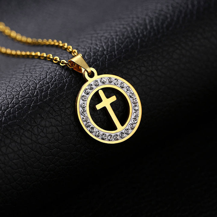Christianartworkshop2 Minimalist Style Cross Golden Pendant Stainless Steel Necklace - Cross-1 - image 1